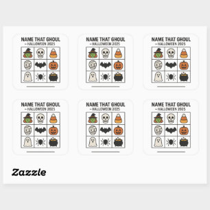 Sticker Carré Feuille de Bingo Jeu Halloween 2025 Nommez ce Goul