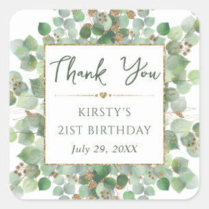 Sticker Carré Feuille de eucalyptus aquarelle pour anniversaire