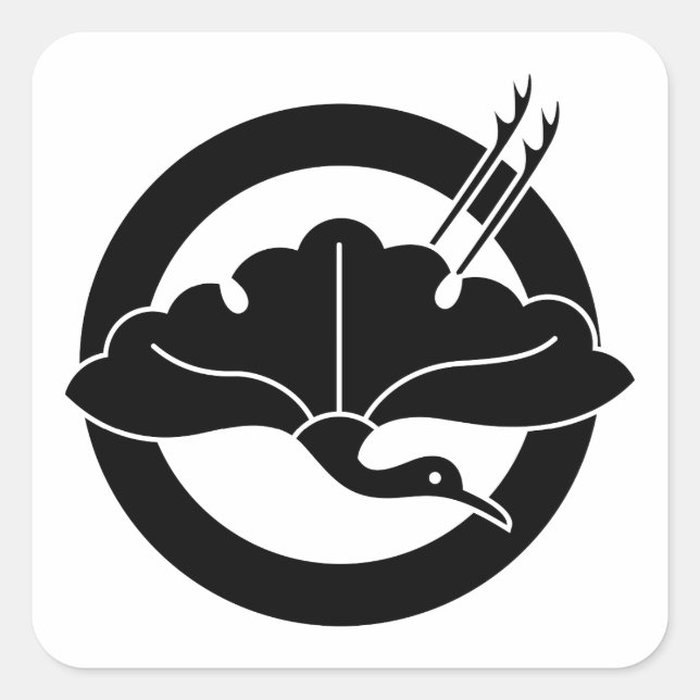 Sticker Carré Feuille de ginkgo en forme de grue sur cercle (Devant)