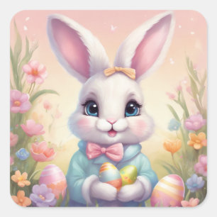 Sticker Carré Feuille de lapin de Pâques