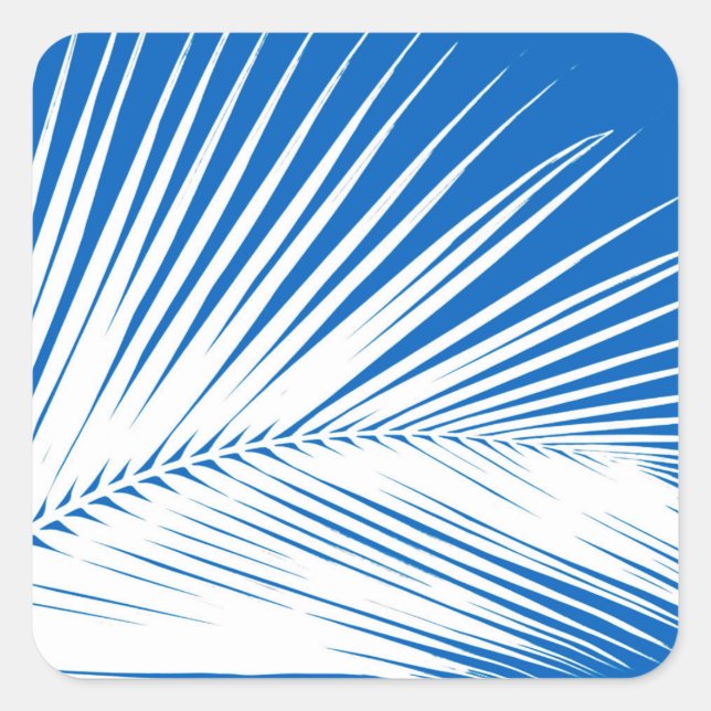 Sticker Carré Feuille de palme - blanc sur bleu cobalt (Devant)
