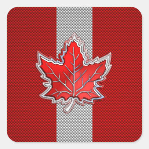 Sticker Carré Feuille d'érable rouge canadienne à la fibre de 