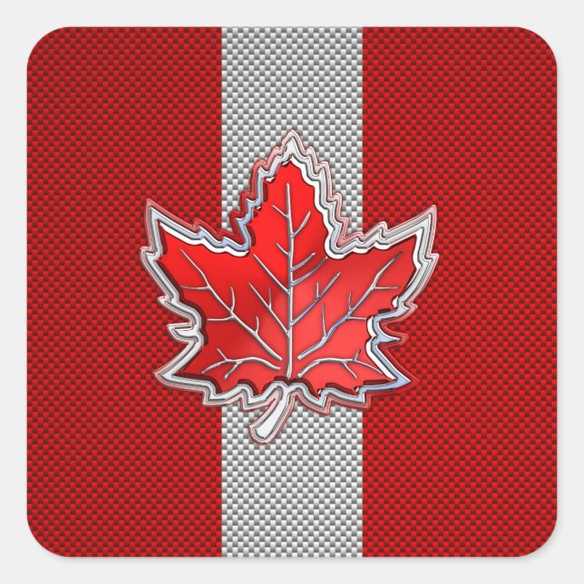 Sticker Carré Feuille d'érable rouge canadienne à la fibre de ca (Devant)