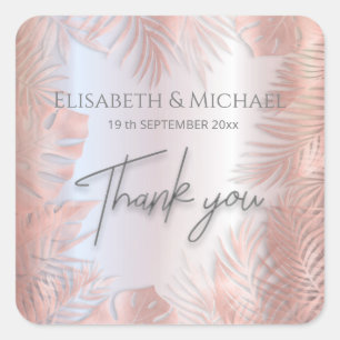 Sticker Carré feuille d'or rose métal tropical feuilles merci