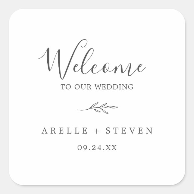 Sticker Carré Feuille minimale | Accueil Mariage gris foncé (Devant)