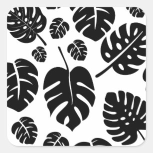 Sticker Carré Feuille Monstera noir et blanc minimaliste Motif