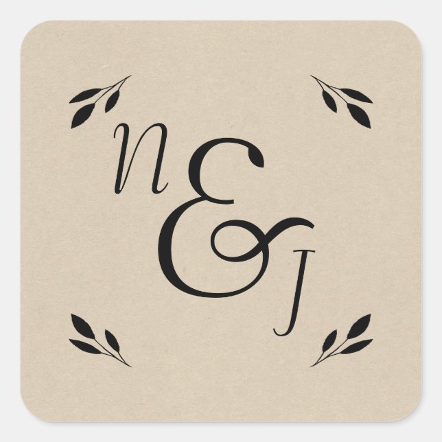 Sticker Carré Feuille noire botanique rustique moderne mariage k (Devant)