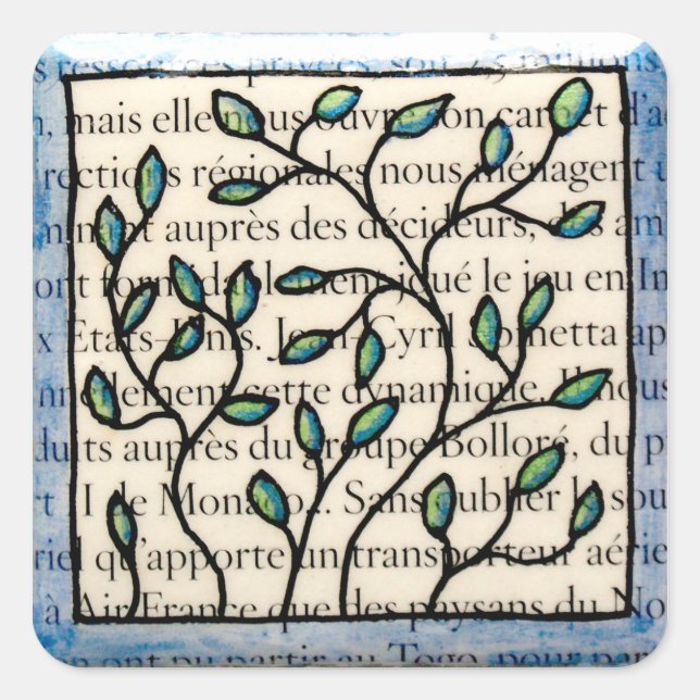 Sticker Carré Feuille sur le texte français (Devant)