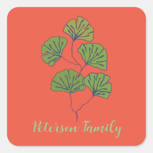 Sticker Carré Feuille tropicale avec nom de famille personnalisé