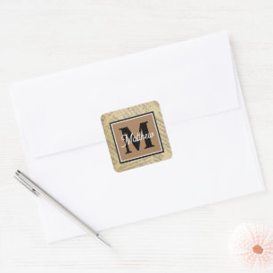 Sticker Carré Feuille vintage Musique note Musicien Monogramme