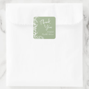 Sticker Carré Feuilles Botaniques Vert Sauge Mariage