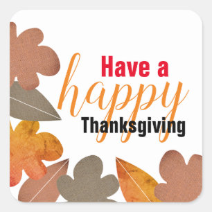 Sticker Carré Feuilles Burlap, Bon thanksgiving
