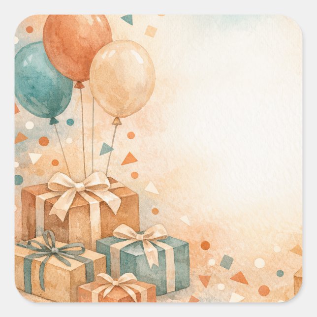 Sticker Carré Feuilles d'autocollants d'anniversaire (Devant)