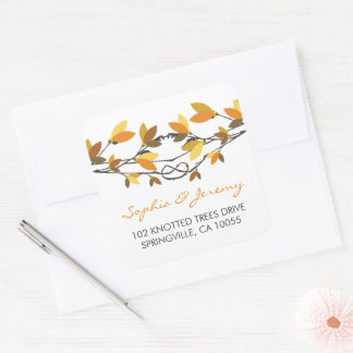 Sticker Carré Feuilles d'automne Aimer noué Arbres Mariage lunai