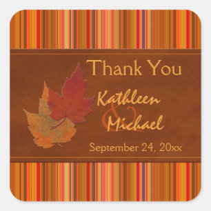 Sticker Carré Feuilles d'automne et rayures Mariage Favor Sticke
