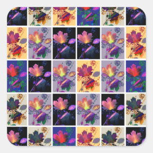 Sticker Carré Feuilles d'automne Rustique Patchwork Quilt Collag