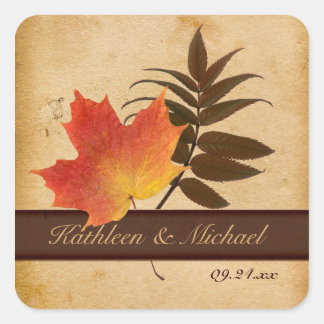 Sticker Carré Feuilles d'automne sur l'Autocollant Mariage Carré