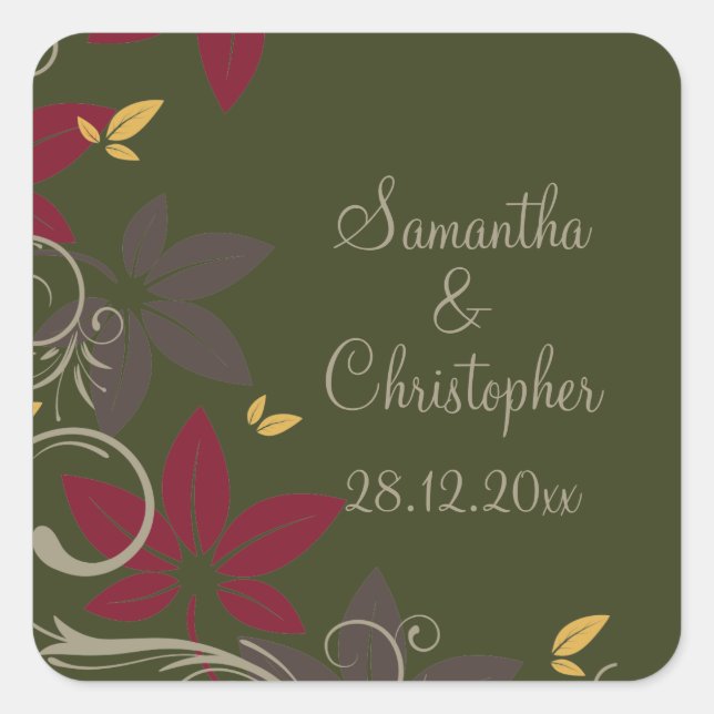 Sticker Carré Feuilles d'automne sur le Mariage vert (Devant)