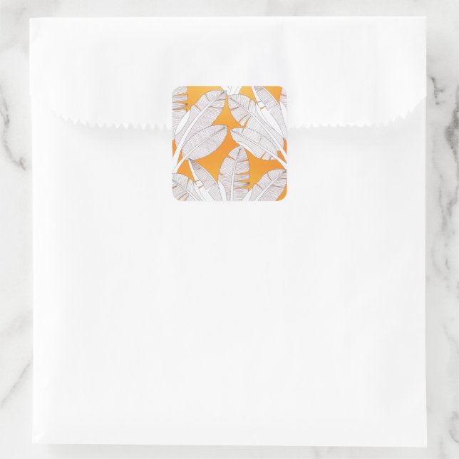 Sticker Carré Feuilles de la forêt tropicale Orange d'été (Sac)