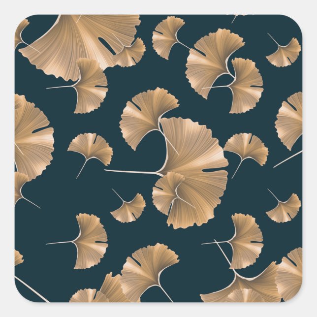 Sticker Carré Feuilles de paume de ginko tropical, motif hawaïen (Devant)