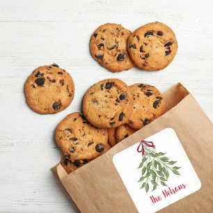 Sticker Carré Feuilles de verdure de Noël Mistletoe Joyeux 
