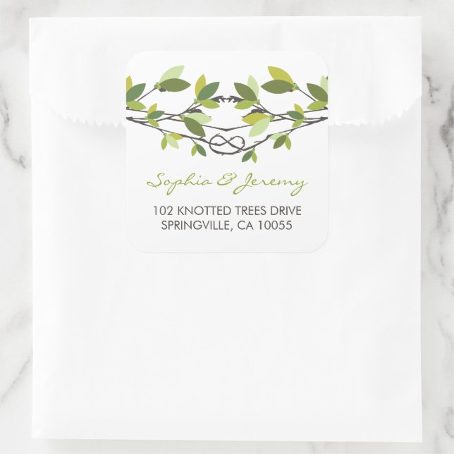 Sticker Carré Feuilles d'été Knott Love Trees Whimsical Mariage (Sac)