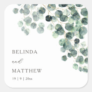 Sticker Carré Feuilles d'eucalyptus à l'aquarelle   Mariage