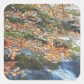 Sticker Carré feuilles, gazon et cours d'eau