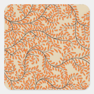 Sticker Carré Feuilles orange tourbillonnantes sur fond beige