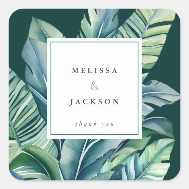 Sticker Carré Feuilles sauvages et tropicales feuillage exotique (Devant)