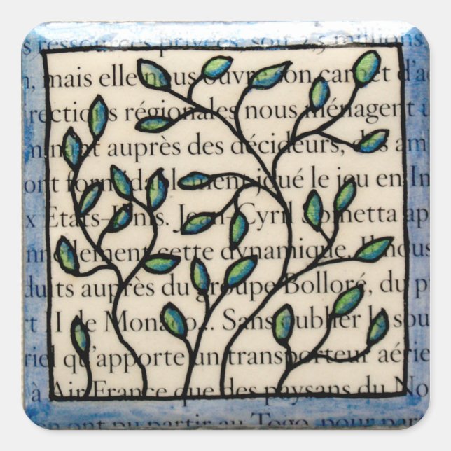 Sticker Carré Feuilles sur le texte français (Devant)