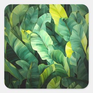 Sticker Carré Feuilles tropicales, botanique abstraite, jungle,