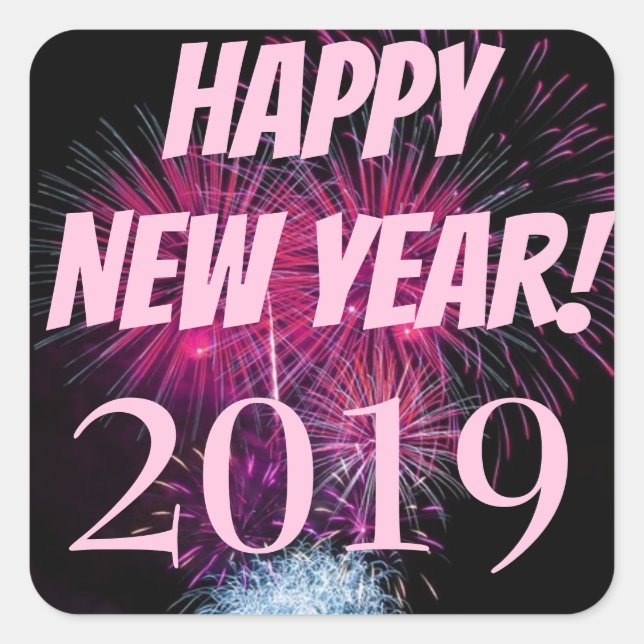Sticker Carré Feux d'artifice Bonne Année 2019 (Devant)
