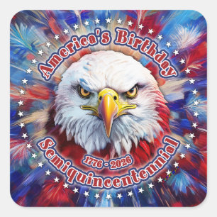 Sticker Carré Feux d'artifice Semiquin Rouge Aigle pour l'annive