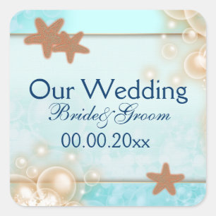 Sticker Carré Fiançailles mariage tangerine bleu faveurs