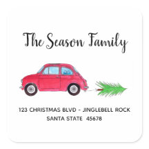 Fiat 500 rétro avec arbre de Noël Aquarelle