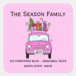 Sticker Carré Fiat rose rétro 500 avec cadeaux de Noël