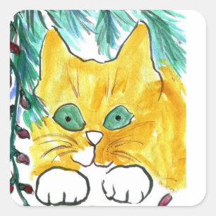 Sticker Carré Ficelle de lumière de Noël et le chat