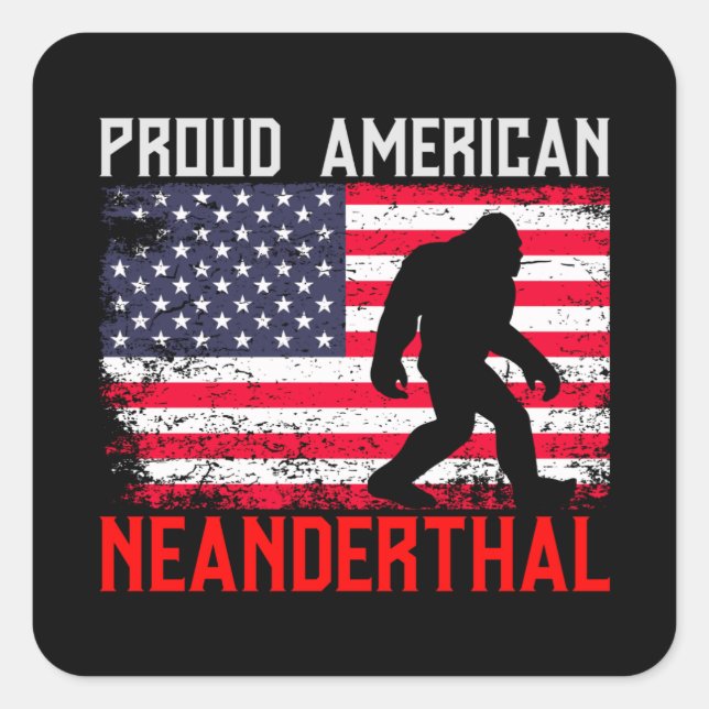 Sticker Carré Fier Nandertal américain | États-Unis Drapeau & Bi (Devant)