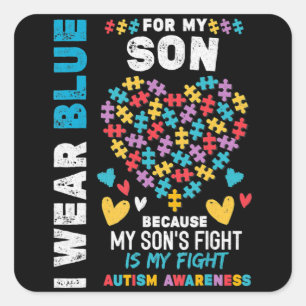 Sticker Carré Fier papa autiste, je porte le bleu pour mon fils