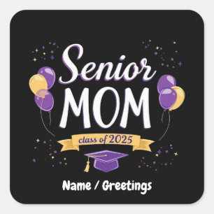 Sticker Carré Fier Senior Mom Class de 2025 personnalisable