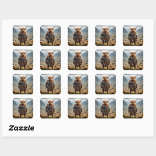Sticker Carré Fierce Highland Warrior : Le Courageux Vache Vikin