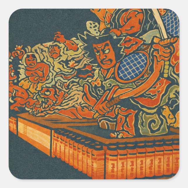 Sticker Carré Fierce Kabuki Warriors – Japanese Woodblock Spirit (Devant)