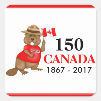 Sticker Carré Fière fête canadienne du castor 150