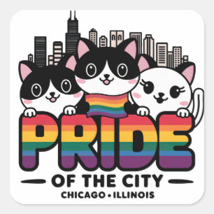 Sticker Carré Fierté de Chicago City Illinois USA Rainbow Flag