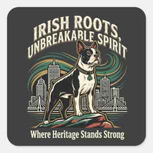 Sticker Carré Fierté de l'héritage irlandais du Boston Terrier