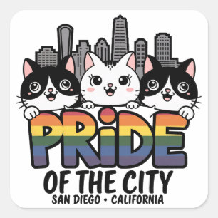 Sticker Carré Fierté de San Diego City California USA Rainbow Fl