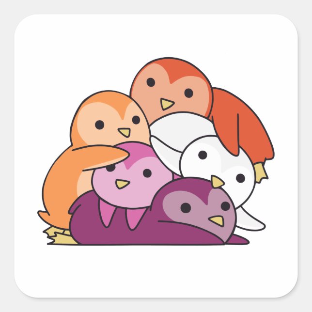 Sticker Carré Fierté Drapeau Lesbienne Lgbtq Cute Penguin (Devant)