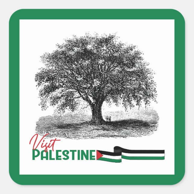 Sticker Carré Fierté palestinienne d'olivier, visitez la Palesti (Devant)