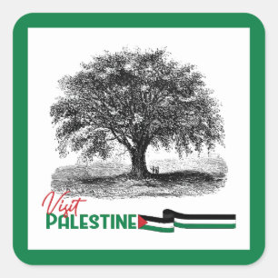 Sticker Carré Fierté palestinienne d'olivier, visitez la Palesti